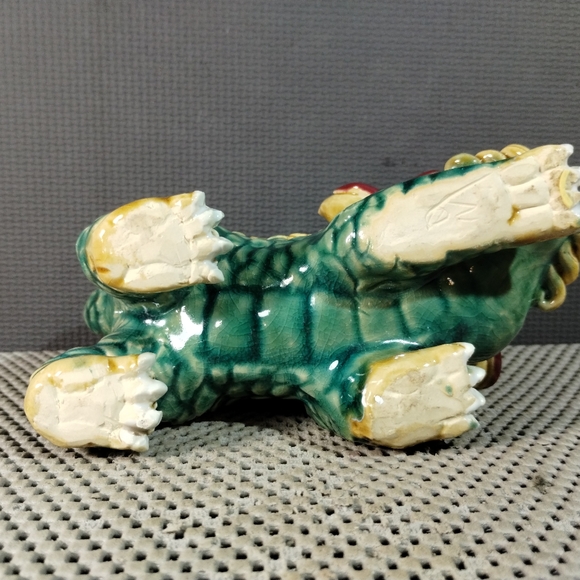 Chinese Traditional WuCai Porcelain Feng Shui kylin Foo Dog Lion Statue - Picture 11 of 12